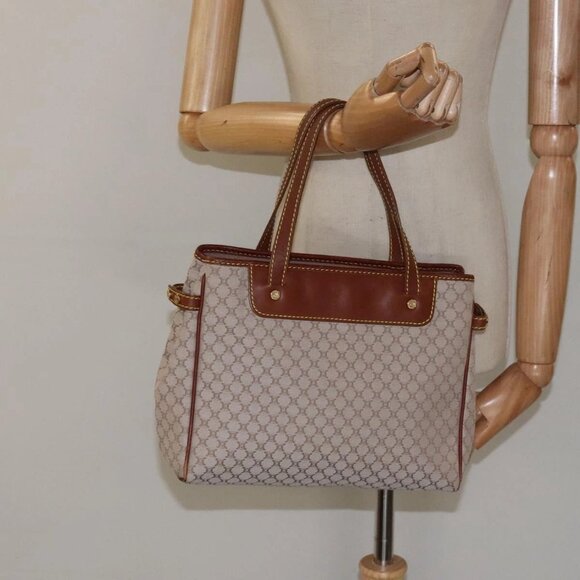 CELINE Macadam Canvas Hand Bag Beige Gold Auth - Picture 1 of 16